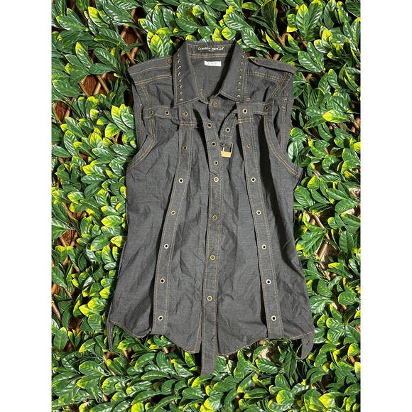 SUPER RARE Frankie Morello Denim Bondage Vest Size Medium - Picture 1 of 7